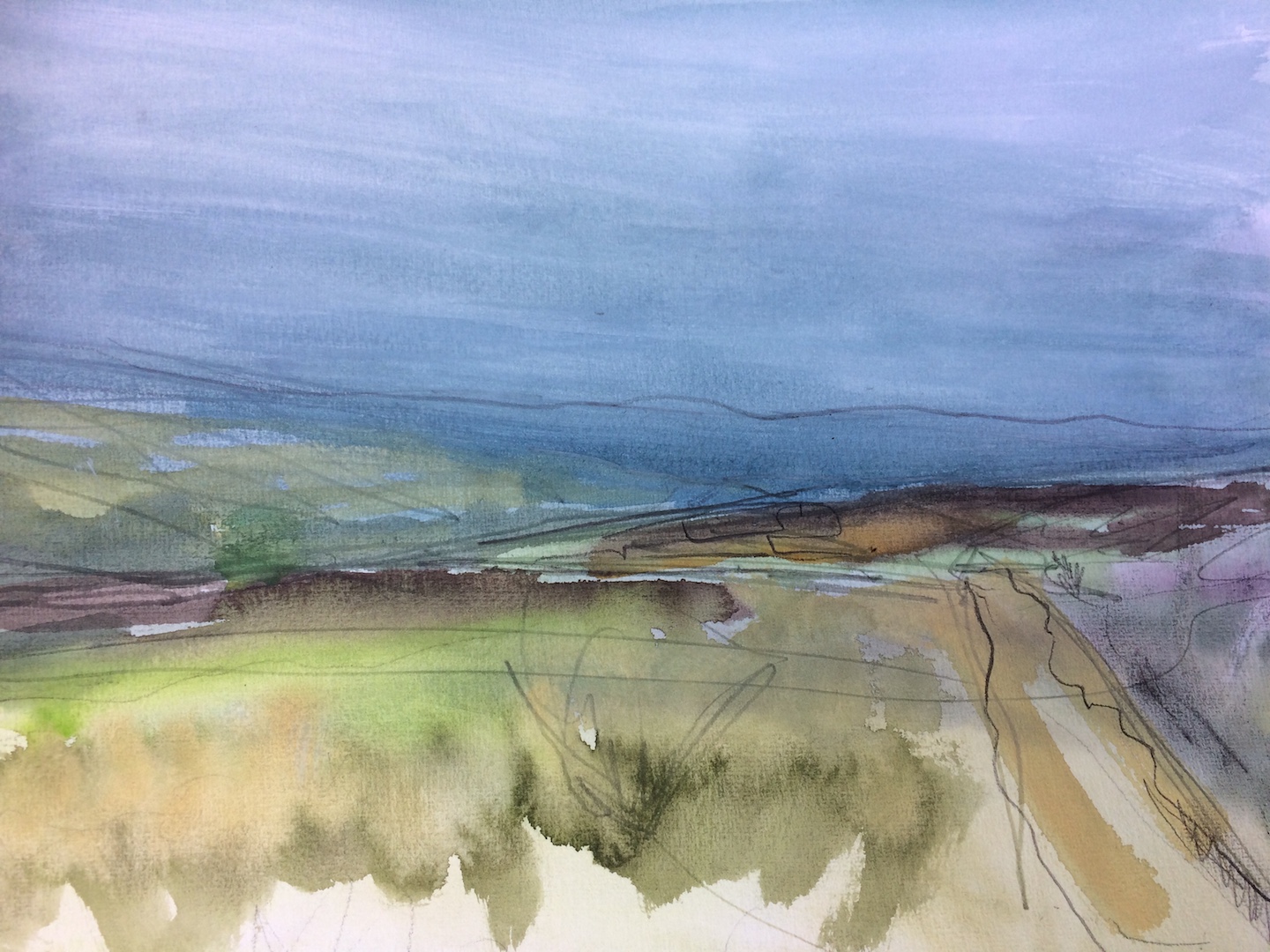 'North York Moors' Watercolour and Graphite on Paper. 30/40cm 2018 landscape contemporary landscape painting